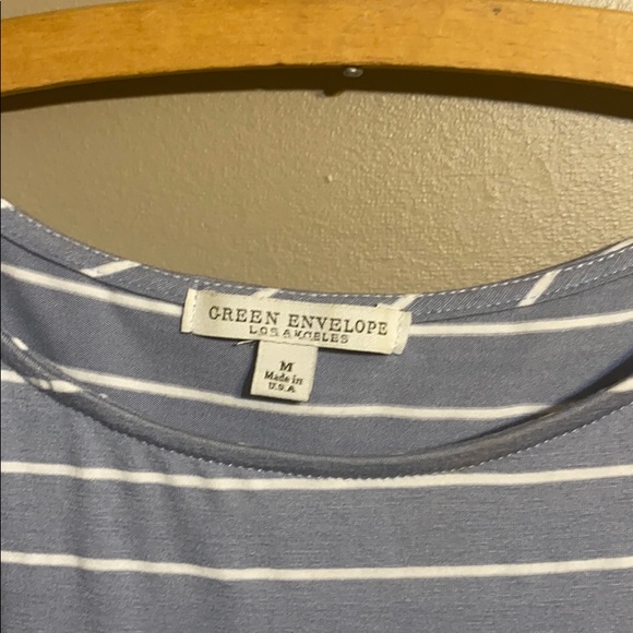 Green Envelope Blue White Striped Sleeveless Top M - Picture 2 of 4